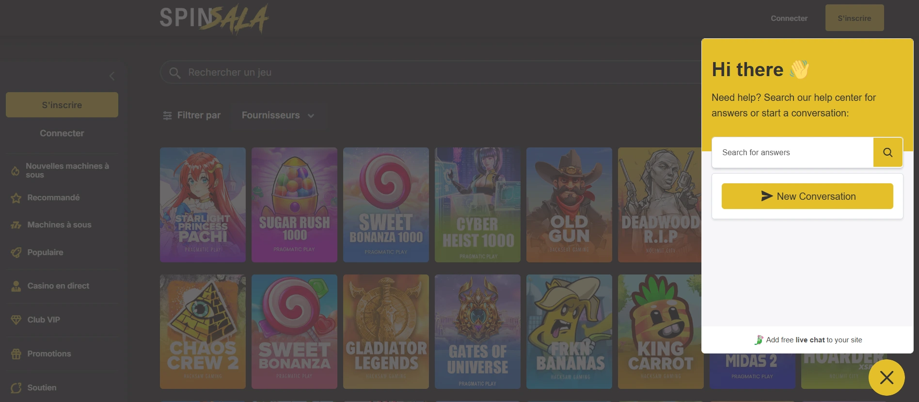 Assistance Spinsala Casino - Chat en direct